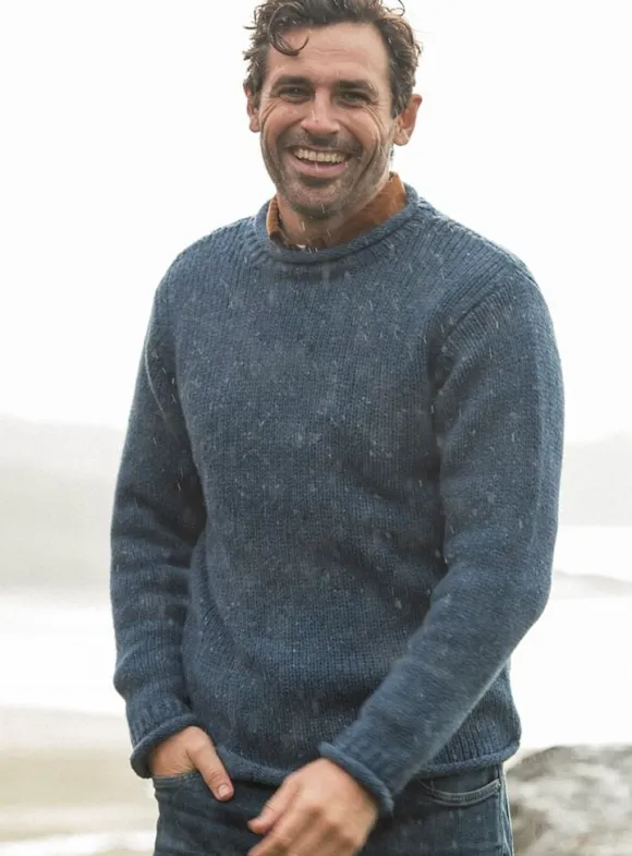 New Sweater Shop 100% Donegal Roll Neck Sweater Light Blue