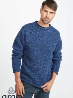 New Sweater Shop 100% Donegal Roll Neck Sweater Light Blue