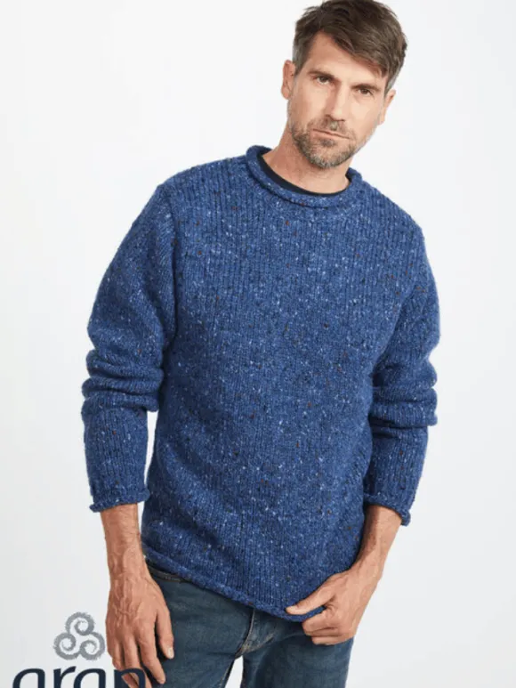 New Sweater Shop 100% Donegal Roll Neck Sweater Light Blue