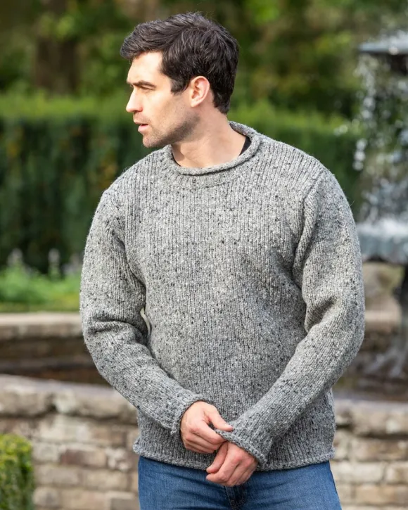 Sale Sweater Shop 100% Donegal Wool Roll Neck Sweater Grey