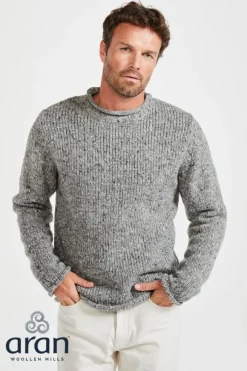 Sale Sweater Shop 100% Donegal Wool Roll Neck Sweater Grey