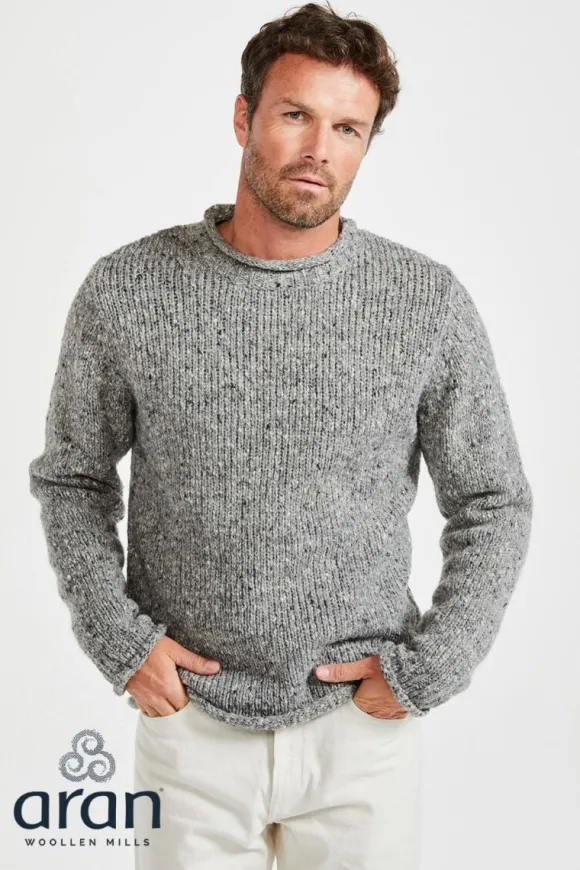 Sale Sweater Shop 100% Donegal Wool Roll Neck Sweater Grey