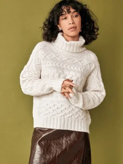 Discount Sweater Shop 100% Fine Merino Wool Cable Knit Polo Neck
