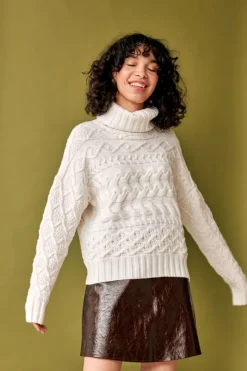 Discount Sweater Shop 100% Fine Merino Wool Cable Knit Polo Neck