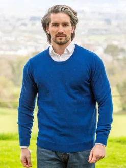 Clearance Sweater Shop 100% Lambswool Lightweight Crew Neck Ensign Blue