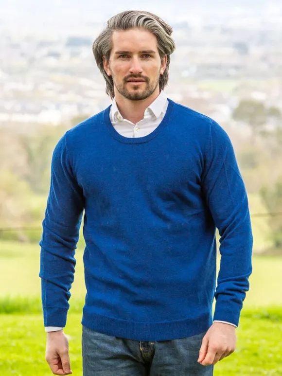 Clearance Sweater Shop 100% Lambswool Lightweight Crew Neck Ensign Blue