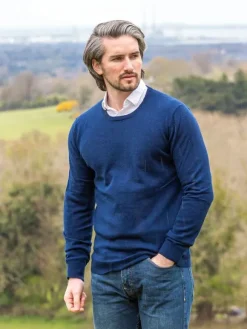 Clearance Sweater Shop 100% Lambswool Lightweight Crew Neck Rich Navy