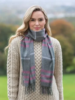 Online Sweater Shop 100% Lambswool Scarf Grey Pink Check
