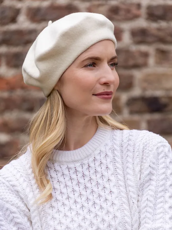 New Sweater Shop 100% Merino Wool Beret Cream