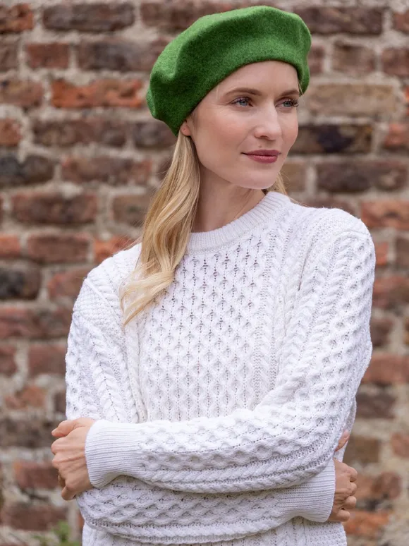 Fashion Sweater Shop 100% Merino Wool Beret Green