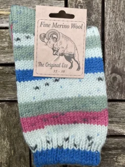 Outlet Sweater Shop 100% Merino Wool Fairisle Socks Mint Blue Unisex