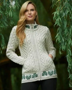 Outlet Sweater Shop 100% Merino Wool Shamrock Zip Cardigan