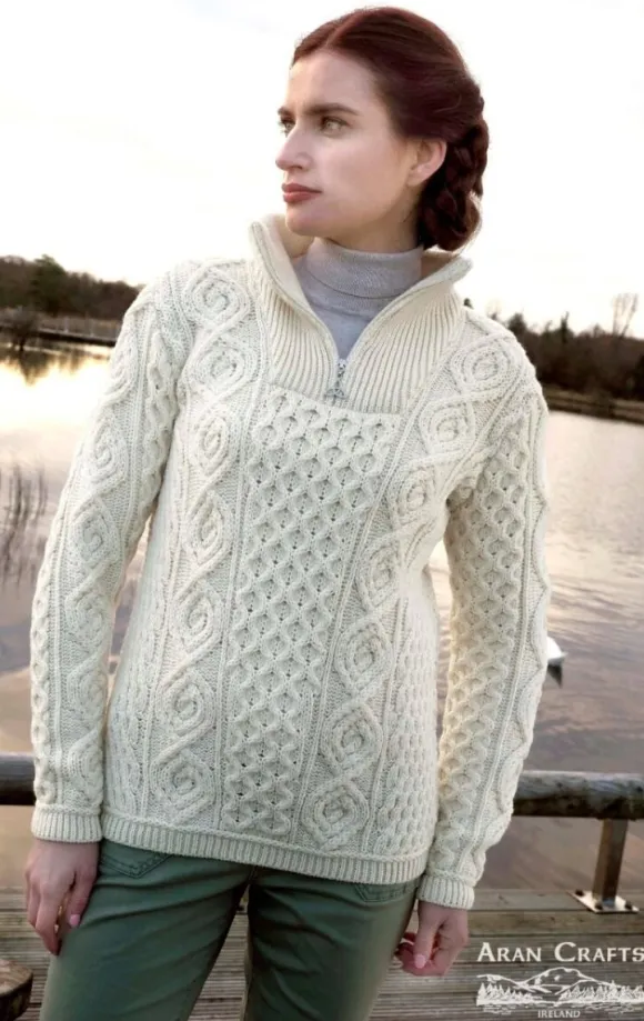 Fashion Sweater Shop 100% Super Soft Merino Wool Half Zip Natural