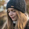 Outlet Sweater Shop 100% Wool Fully Lined Aran Pull on Hat Charcoal