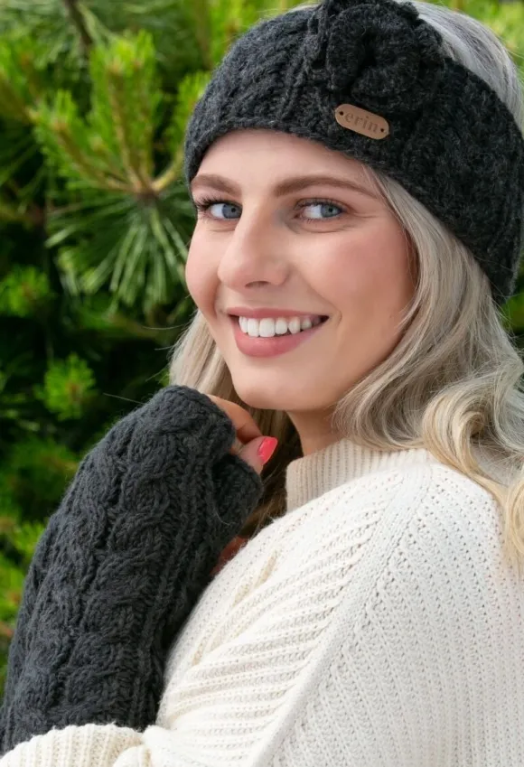 Discount Sweater Shop Aran Cable Handwarmers Charcoal