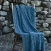 Sale Sweater Shop Aran Cable Knit Blanket Super Soft Merino Ocean Blue