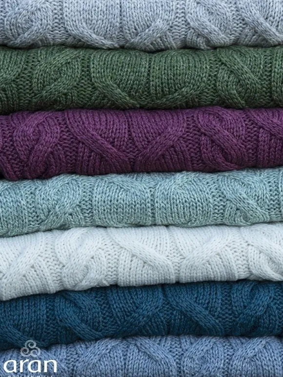 Discount Sweater Shop Aran Cable Knit Blanket Super Soft Merino Grey/Blue