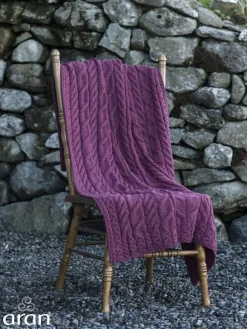 New Sweater Shop Aran Cable Knit Blanket Super Soft Merino Raspberry