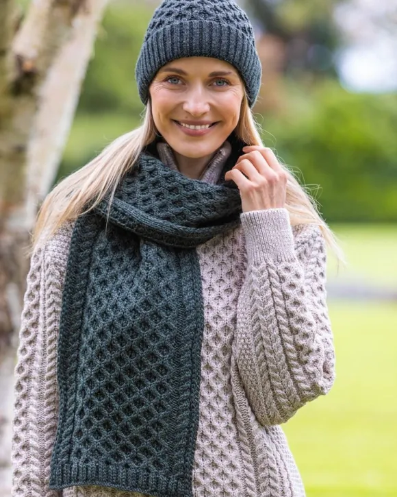 Discount Sweater Shop Aran Cable Knit Scarf Army Green