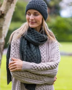 Discount Sweater Shop Aran Cable Knit Scarf Army Green