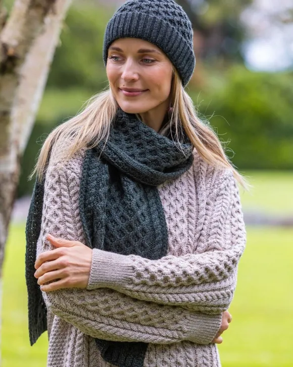 Discount Sweater Shop Aran Cable Knit Scarf Army Green