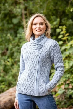 Clearance Sweater Shop Aran Cable Knit Side Zip Sky