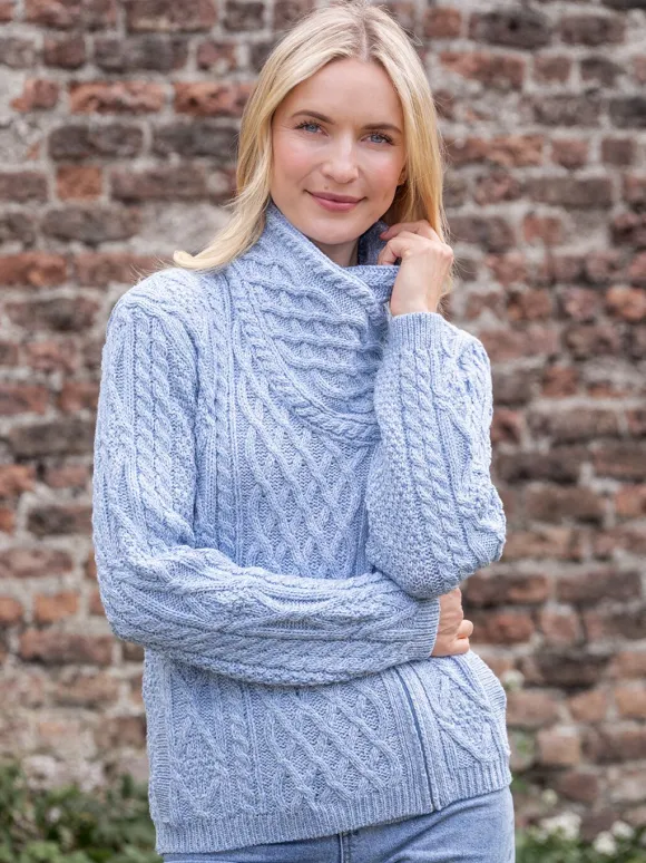 Clearance Sweater Shop Aran Cable Knit Side Zip Sky