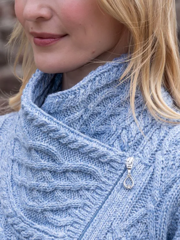 Clearance Sweater Shop Aran Cable Knit Side Zip Sky