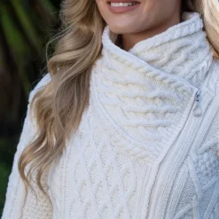 Discount Sweater Shop Aran Cable Knit Side Zip Natural