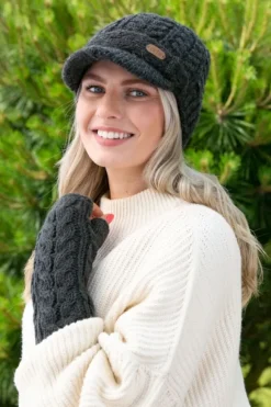 Discount Sweater Shop Aran Cable Peak Hat Charcoal