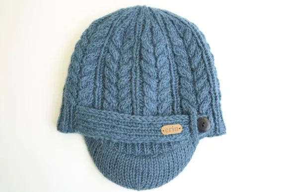 Online Sweater Shop Aran Cable Peak Hat Denim