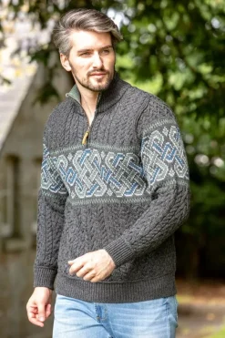 Discount Sweater Shop Aran Half Zip Sweater with Celtic Design