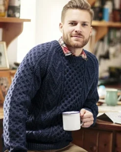 Best Sweater Shop Aran Handknit Sweater Nightshade Navy