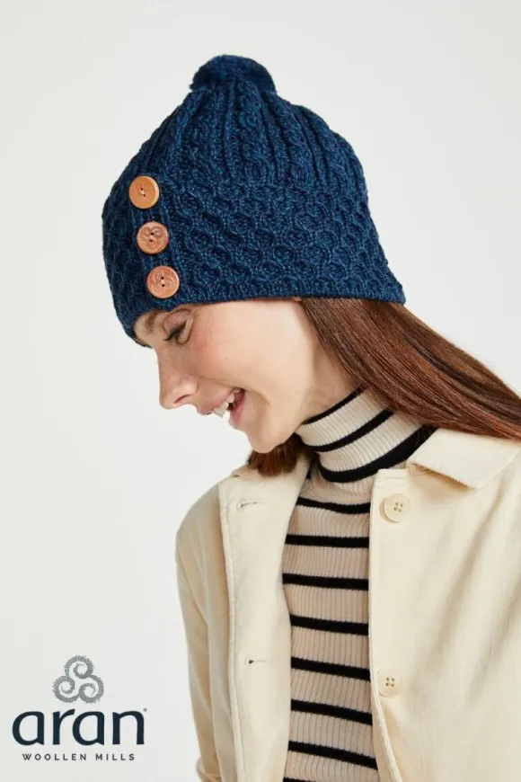 Discount Sweater Shop Aran Hat with Pom Pom - Blackwatch