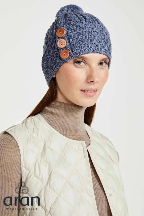 Discount Sweater Shop Aran Hat with Pom Pom - Denim