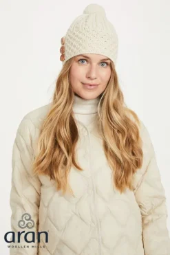 Sale Sweater Shop Aran Hat with Pom Pom - Natural