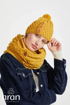 Clearance Sweater Shop Aran Hat with Pom Pom - Yellow