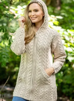 Best Sweater Shop Aran Hooded Coat with Celtic Knot Zipper