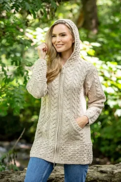 Best Sweater Shop Aran Hooded Coat with Celtic Knot Zipper