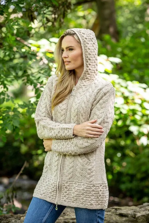 Best Sweater Shop Aran Hooded Coat with Celtic Knot Zipper