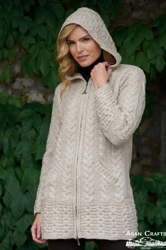 Best Sweater Shop Aran Hooded Coat with Celtic Knot Zipper