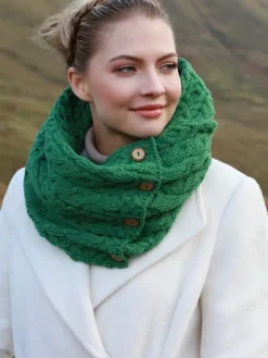 Online Sweater Shop Aran Infinity Scarf Lime Green