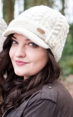 Hot Sweater Shop Aran Peak Cable Hat Natural White
