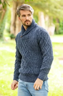 Outlet Sweater Shop Aran Shawl Neck Sweater Denim