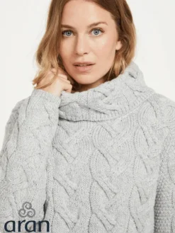 Clearance Sweater Shop Aran Super Soft Chunky Cowl Neck Light Silver