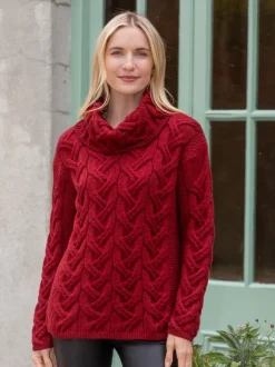 Clearance Sweater Shop Aran Super Soft Cowl Neck Sweater Red