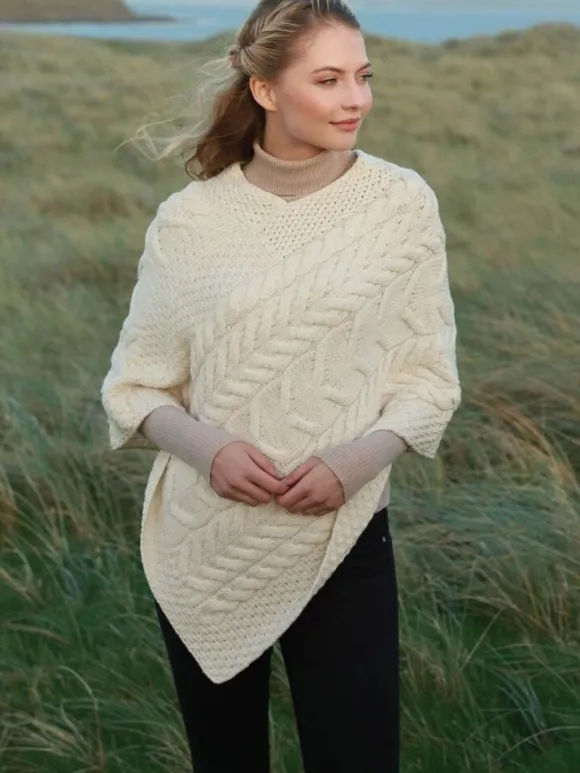 Clearance Sweater Shop Aran Super Soft Poncho Natural