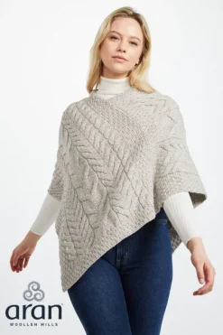 Discount Sweater Shop Aran Super Soft Poncho Oatmeal