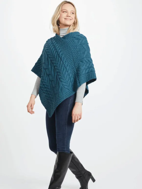 New Sweater Shop Aran Super Soft Poncho Teal