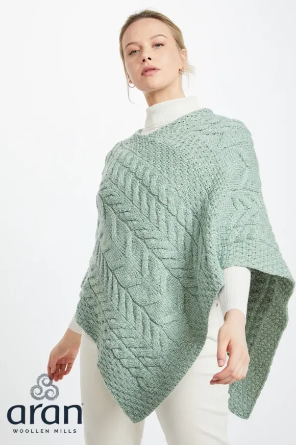 Hot Sweater Shop Aran Supersoft Merino Wool Poncho - Mint